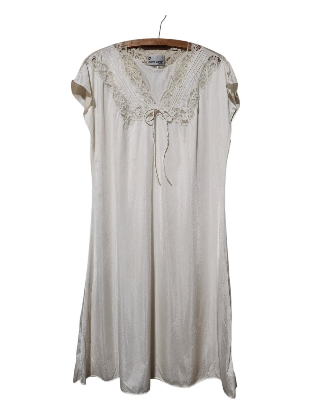 Pierre Cardin Paris Vintage Cream Lace-Trim Chemise Nightgown Large